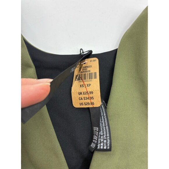 PINK Victoria's Secret Sports Bra XS Olive Green Black Twist Front Stretch Fit - Picture 2 of 5